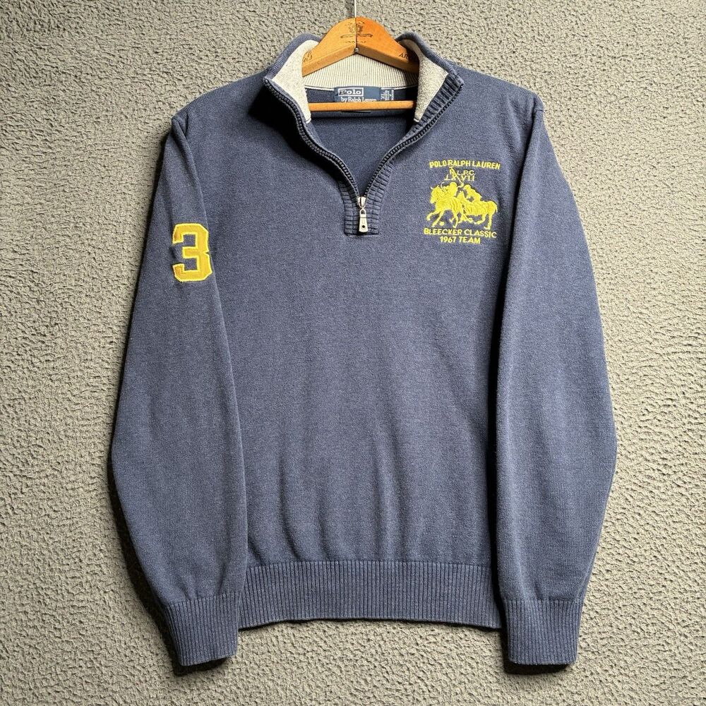 VTG y2k Polo Ralph Lauren Equestrian 1/4 Zip Sweater BIG PONY classic Fit Men XL
